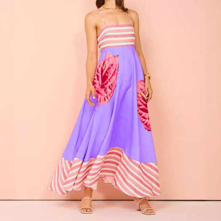 Blue Printed Fit And Flare Maxi Dress