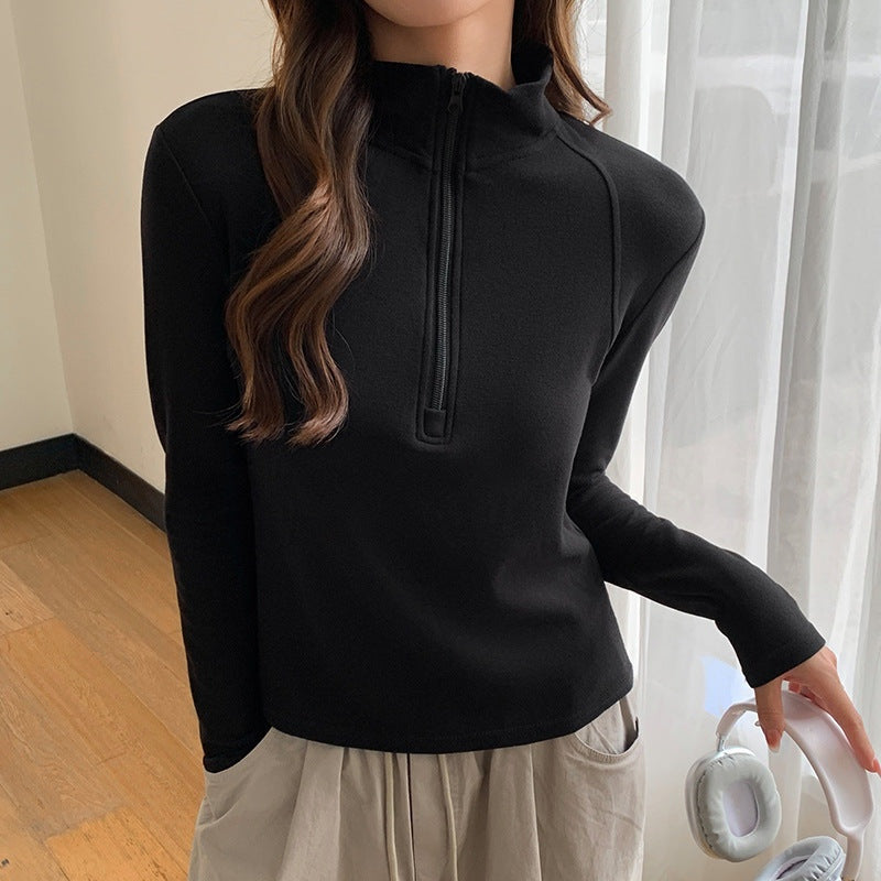 Black Full Sleeves Half Zip Sweatshirt