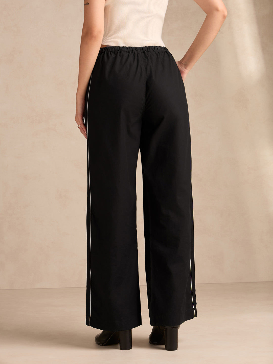 Black Pintuck Wide Leg Trouser