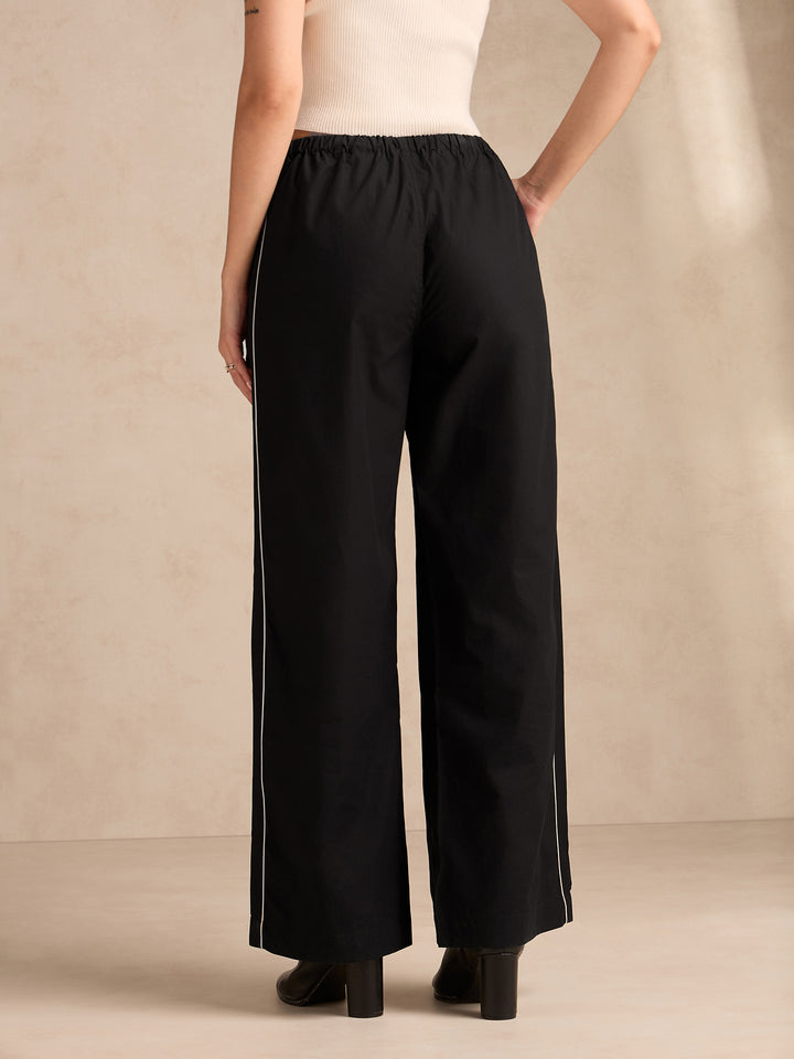 Black Pintuck Wide Leg Trouser