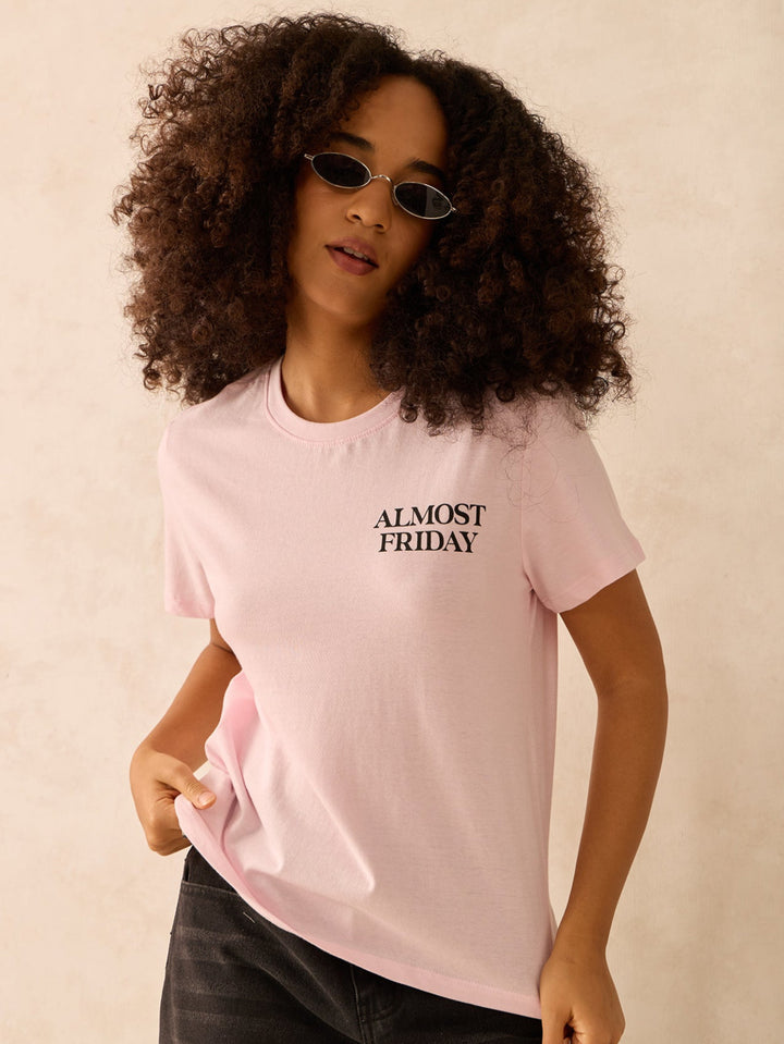 Pink Regular Fit Graphic Tshirt
