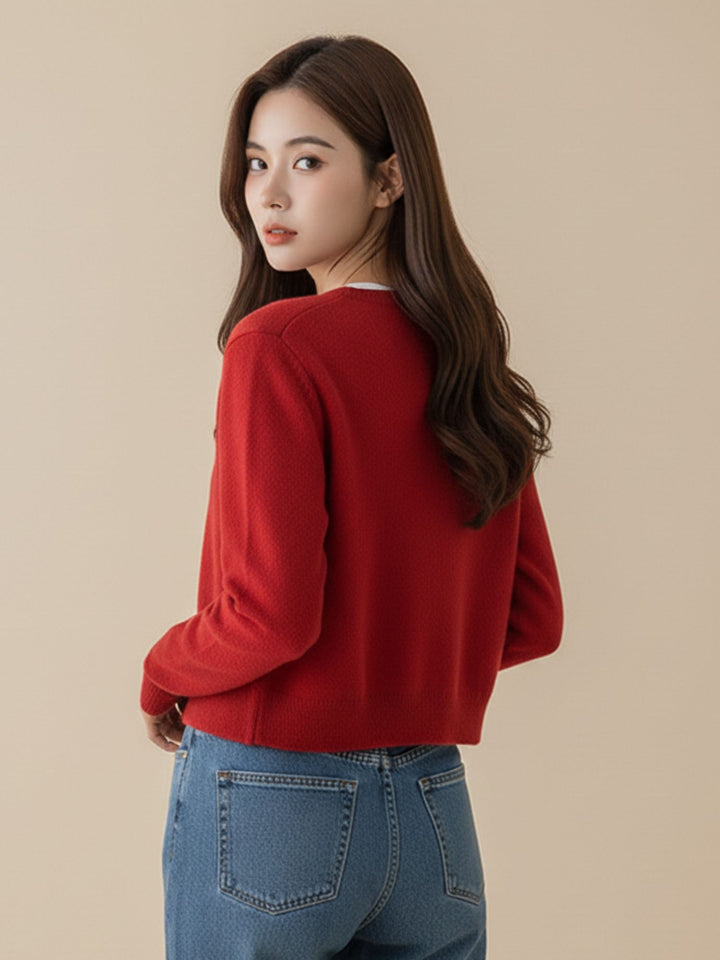 Red Full Sleeve Front Buttoned Slouchy Cardigan