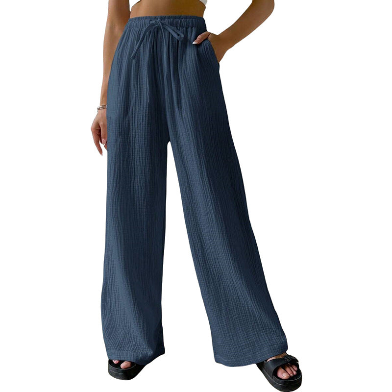 Navy Blue Wide Leg Textured Trousers