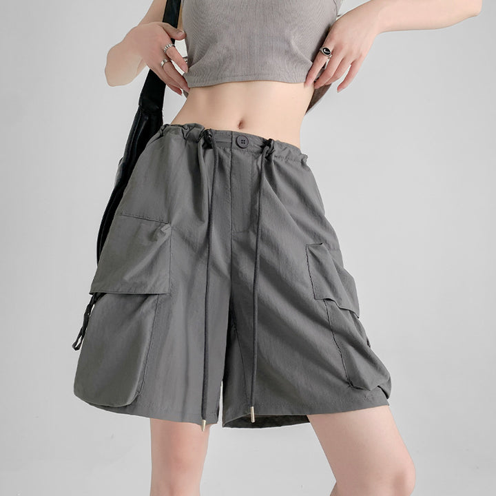 Charcoal Relaxed Fit Drawstring Cargo Shorts