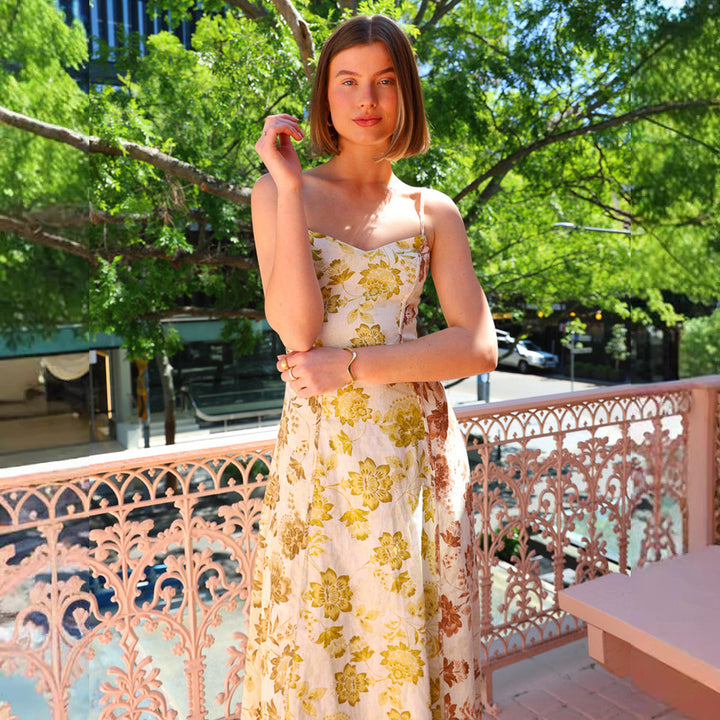 Yellow Floral Strappy Maxi Dress