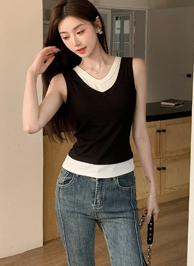 Black Twofer Look Tank Top