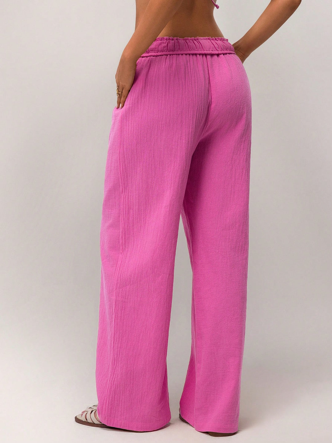 Pink Wide Leg Solid Trousers