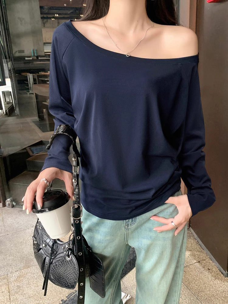 Navy Blue Broad Shoulder Full Sleeves Top