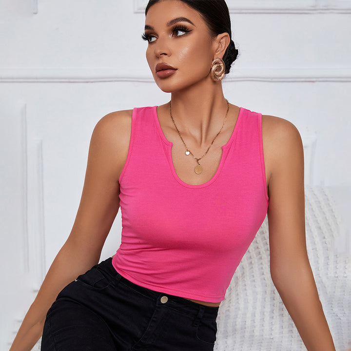 Red Sleeveless U-Cut Out Neck Top