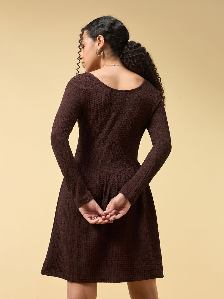 Brown Mini Dress Full Sleeve