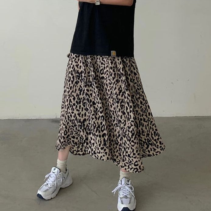 Beige Animal Print Flared Skirt