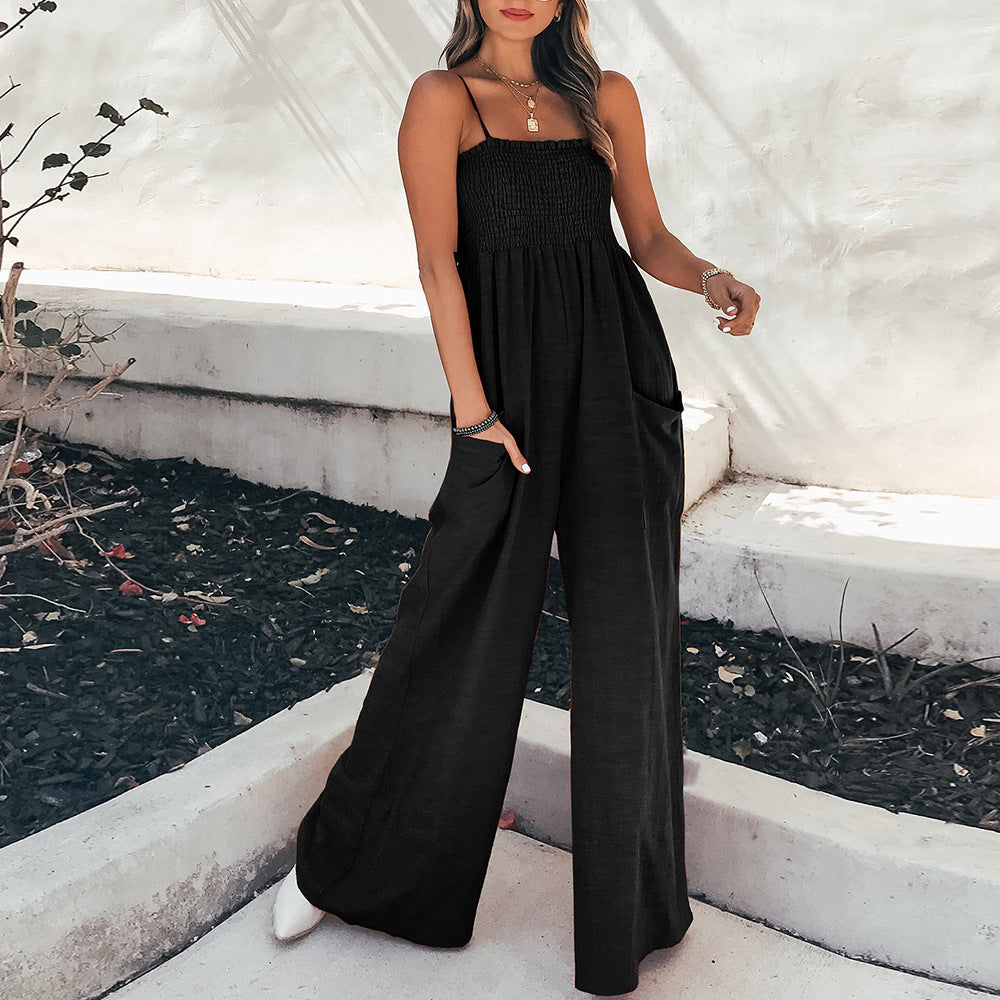 Black Smocked Bust Straight Fit Bottom Jumpsuit