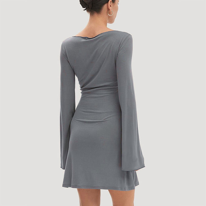 Grey Full Sleeves Mini Dress