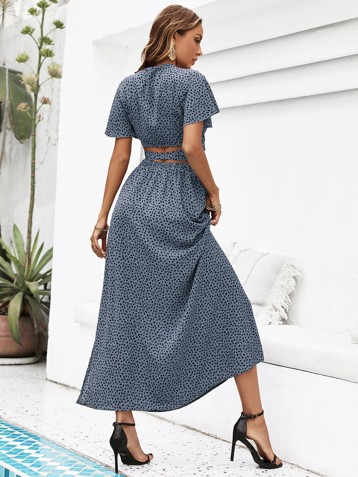 Blue Maxi Skirt And Cropped Top With Tie Up Co Ord Set