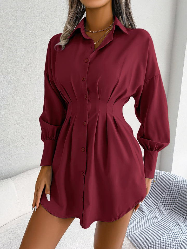 Maroon Sinched Waist Shirt Dress