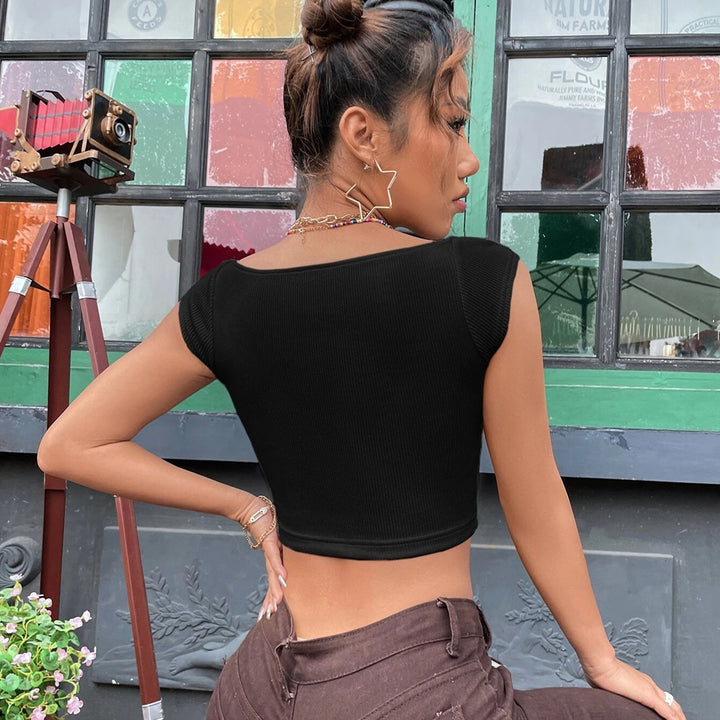 Black Strap Shoulder Sweetheart Neck Top