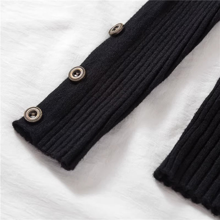 Black Full Sleeve Button Trim Fitted Sweaters