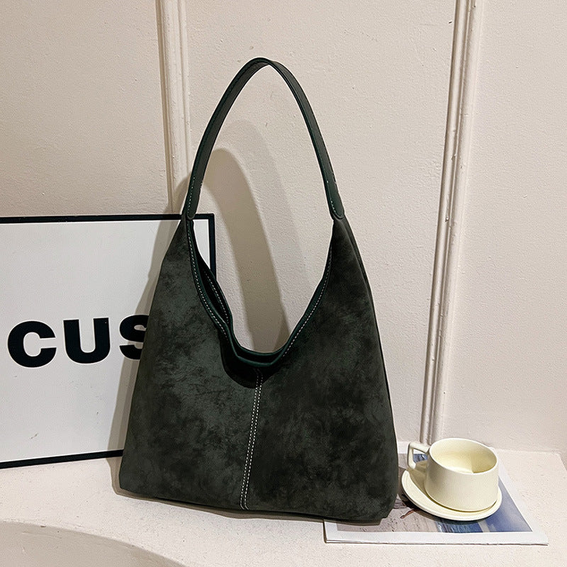 Olive Smooth Crescent Zip-Up Hobo