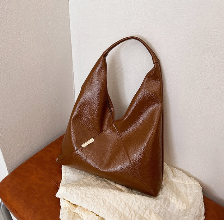 Tan Triangle Cut-Out Tote Bag