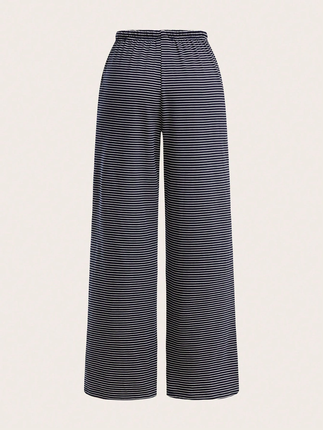 Blue Striped Drawstring Wide Leg Trousers