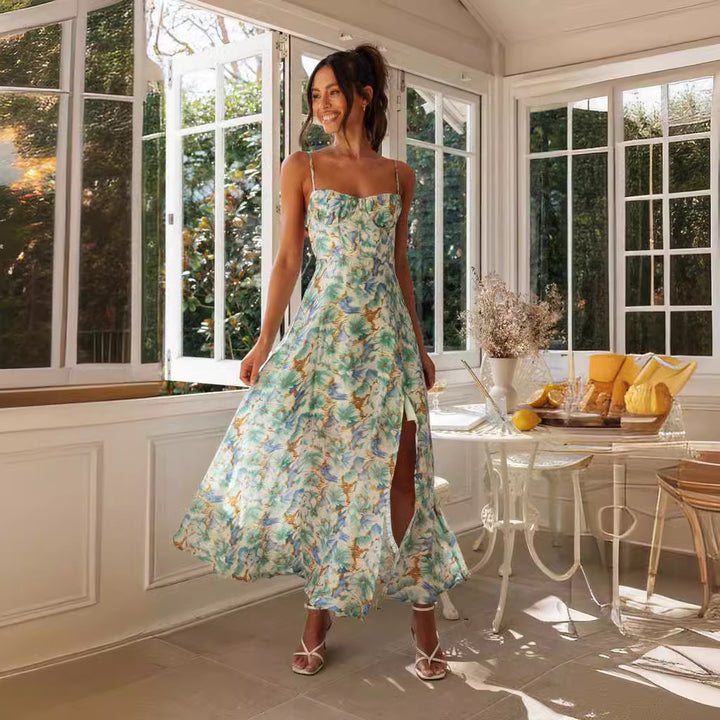 Multi Corset Top Printed Flowy Dress