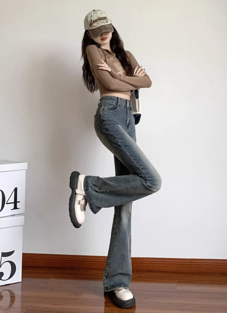 Blue Double Button Flared Jeans