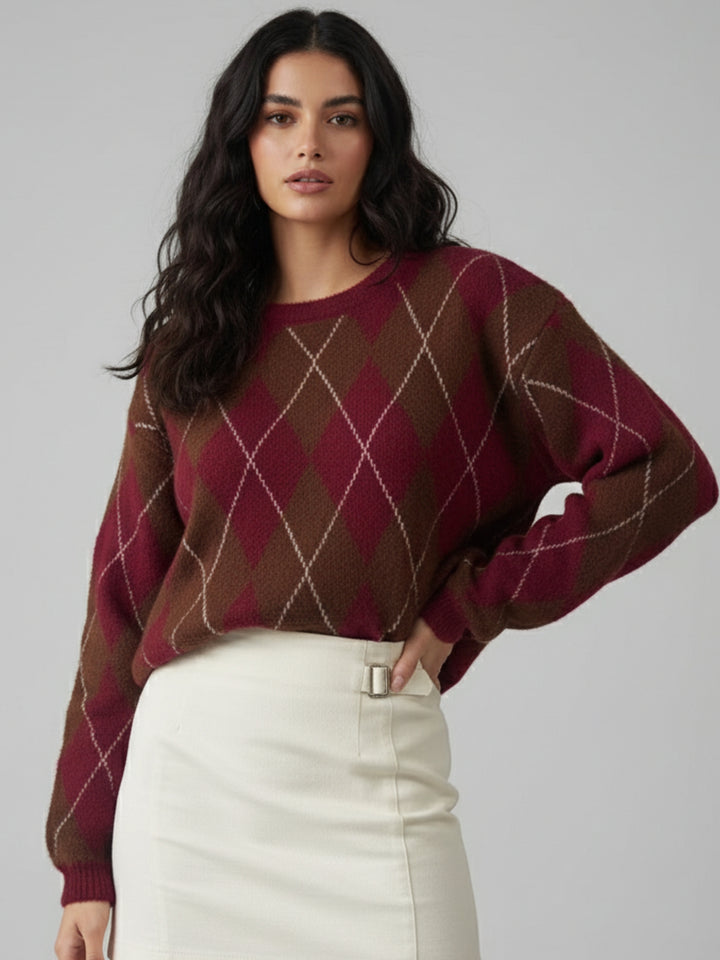 Brown Full Sleeve Round Neck Slouchy Sweater