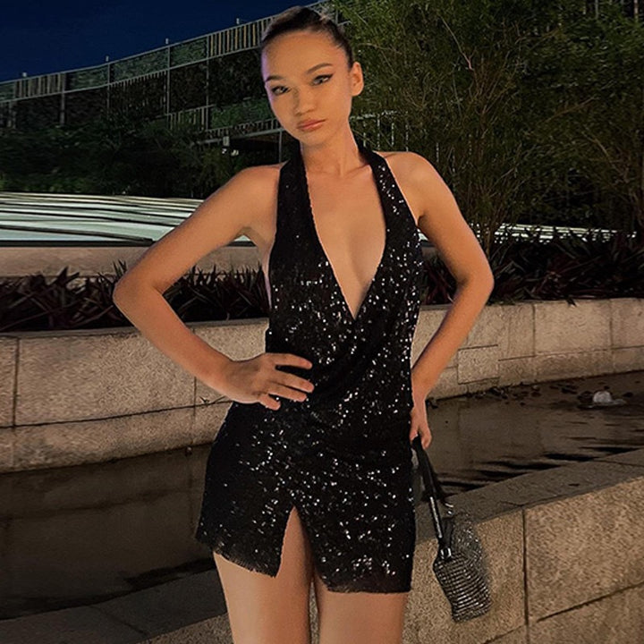 Black Sleeveless Embellished Mini Dress
