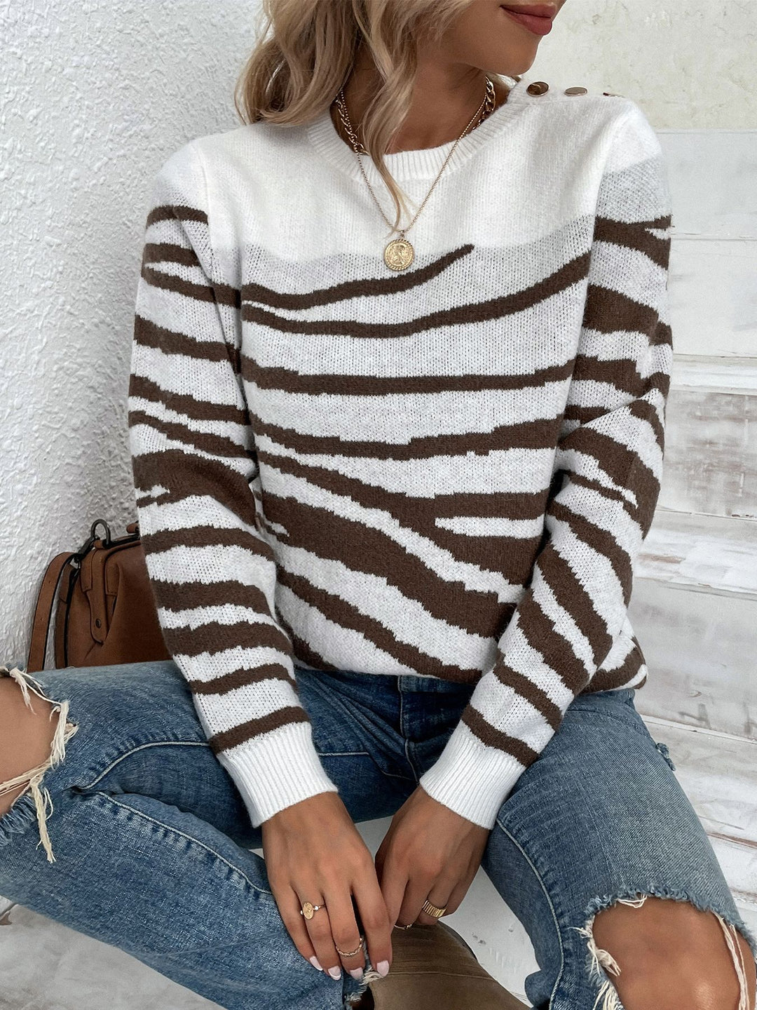 Cream Full Sleeves Animal Printed Cardigan