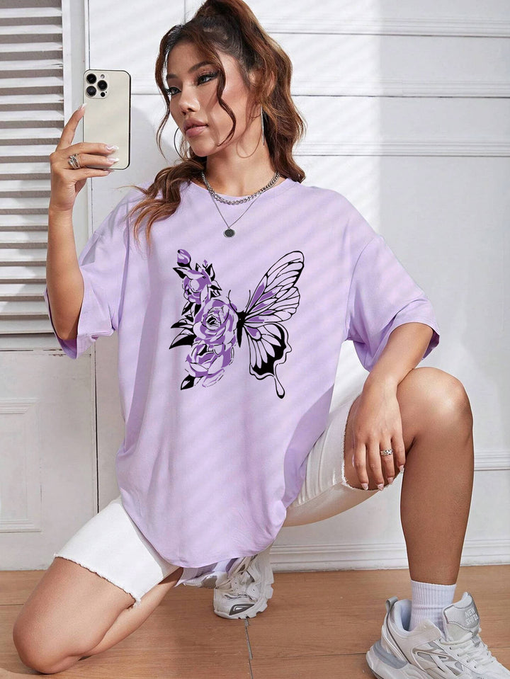 Purple Chest Print Graphic Tshirt