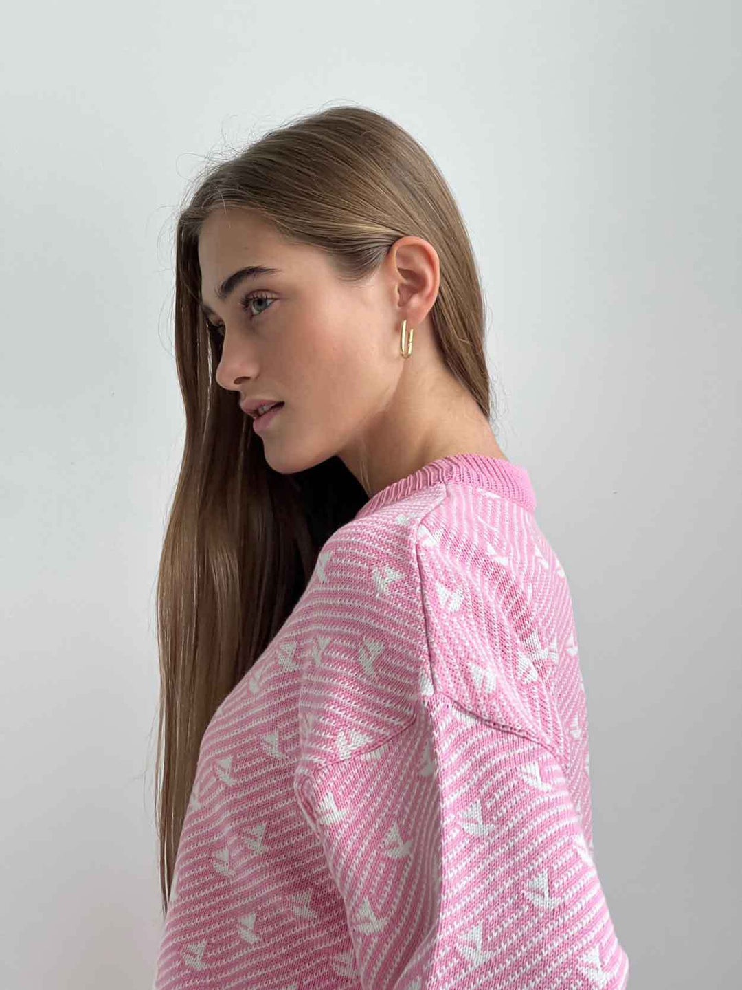 Pink Printed Relaxed Sweater