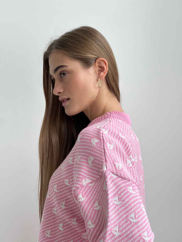 Pink Printed Relaxed Sweater