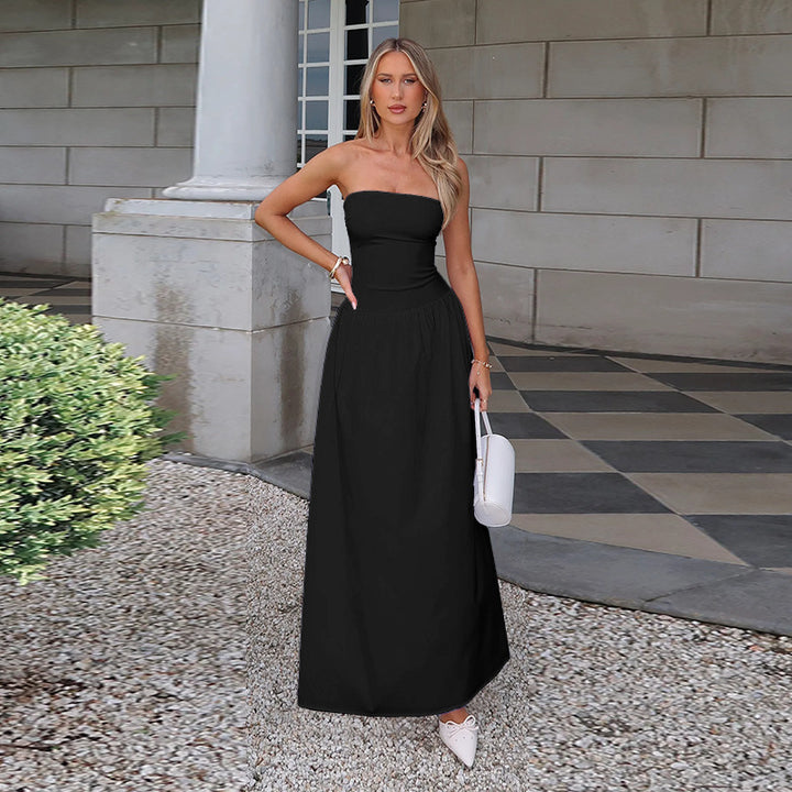 Black Maxi Tube Solid Dress