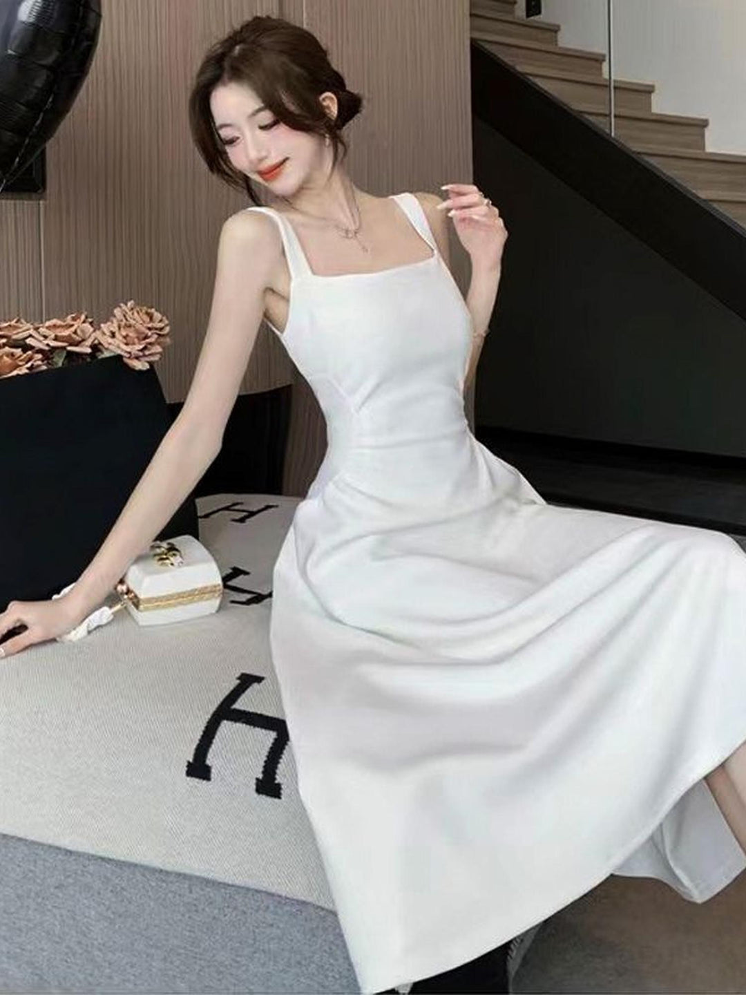 White Square Necked Dress