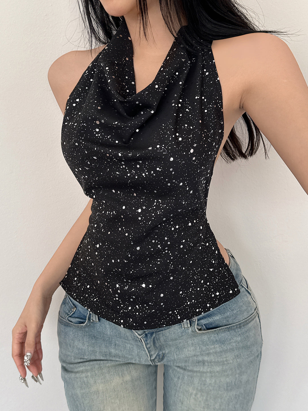 Black Shimmer Halter Neck Top