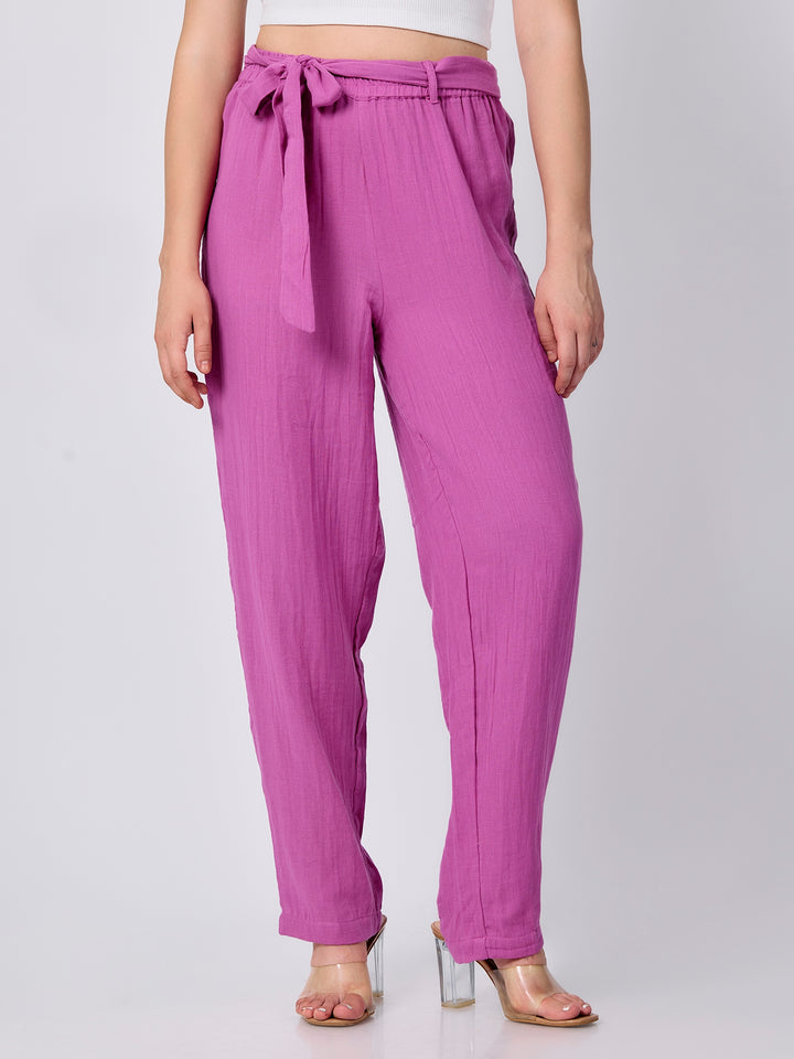 Pink Printed Straight Fit Trouser