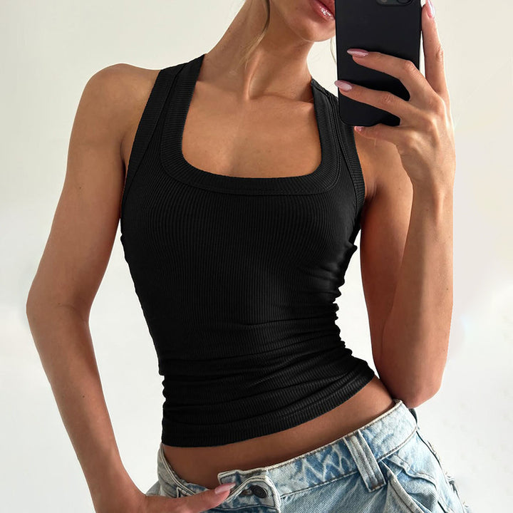 Black Ribbed Sleeveless Tank Top