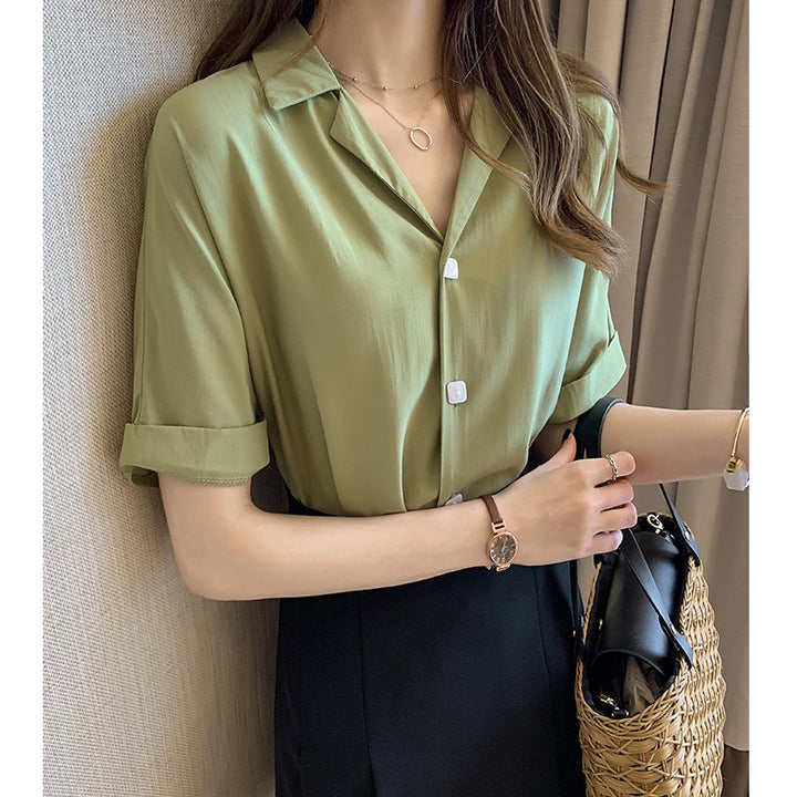 Green Fold Up Sleeve Solid Shirt