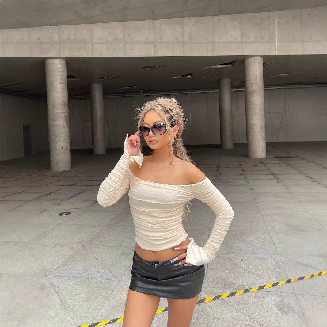 Beige Off Shoulder Crop Top