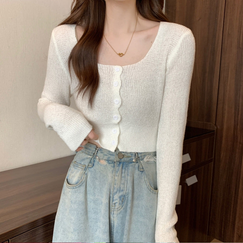 White Scoop Neck Flat Knit Top