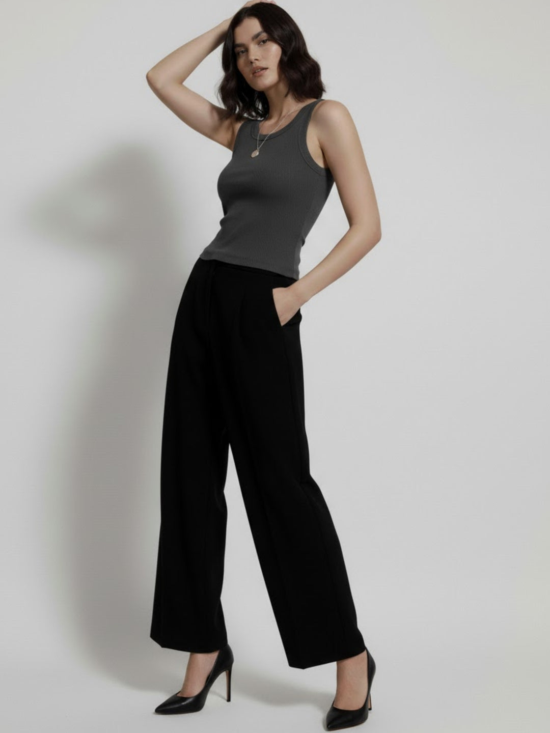 Charcoal Solid Ribbed Tank Top