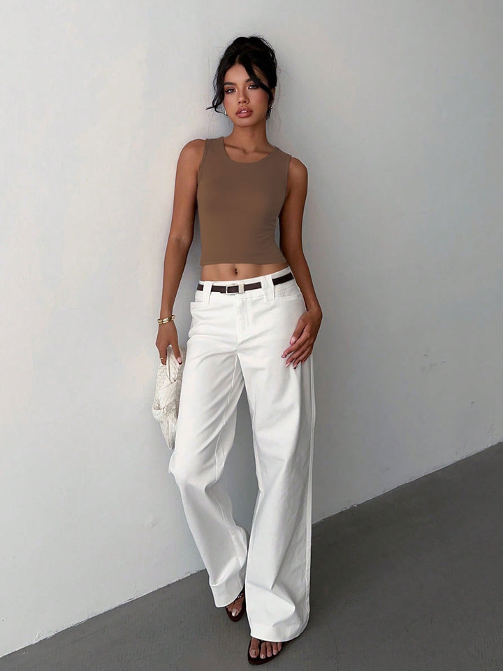 Brown Round Neck Sleeveless Top