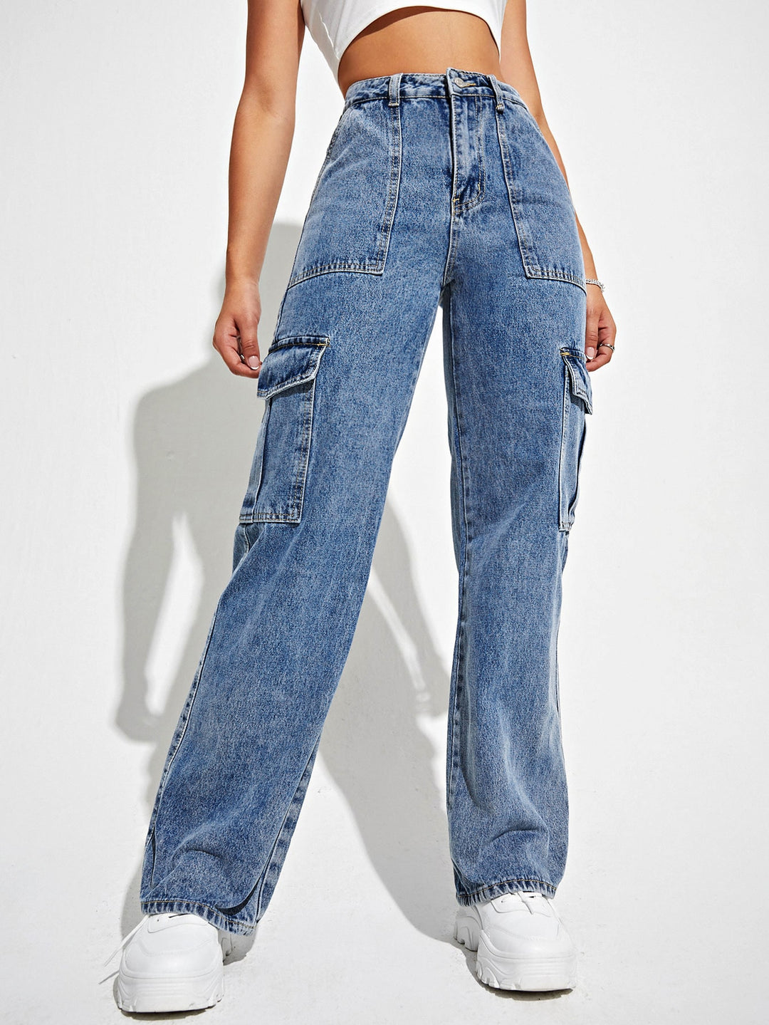 Blue Cargo Pocket Detailed Jeans