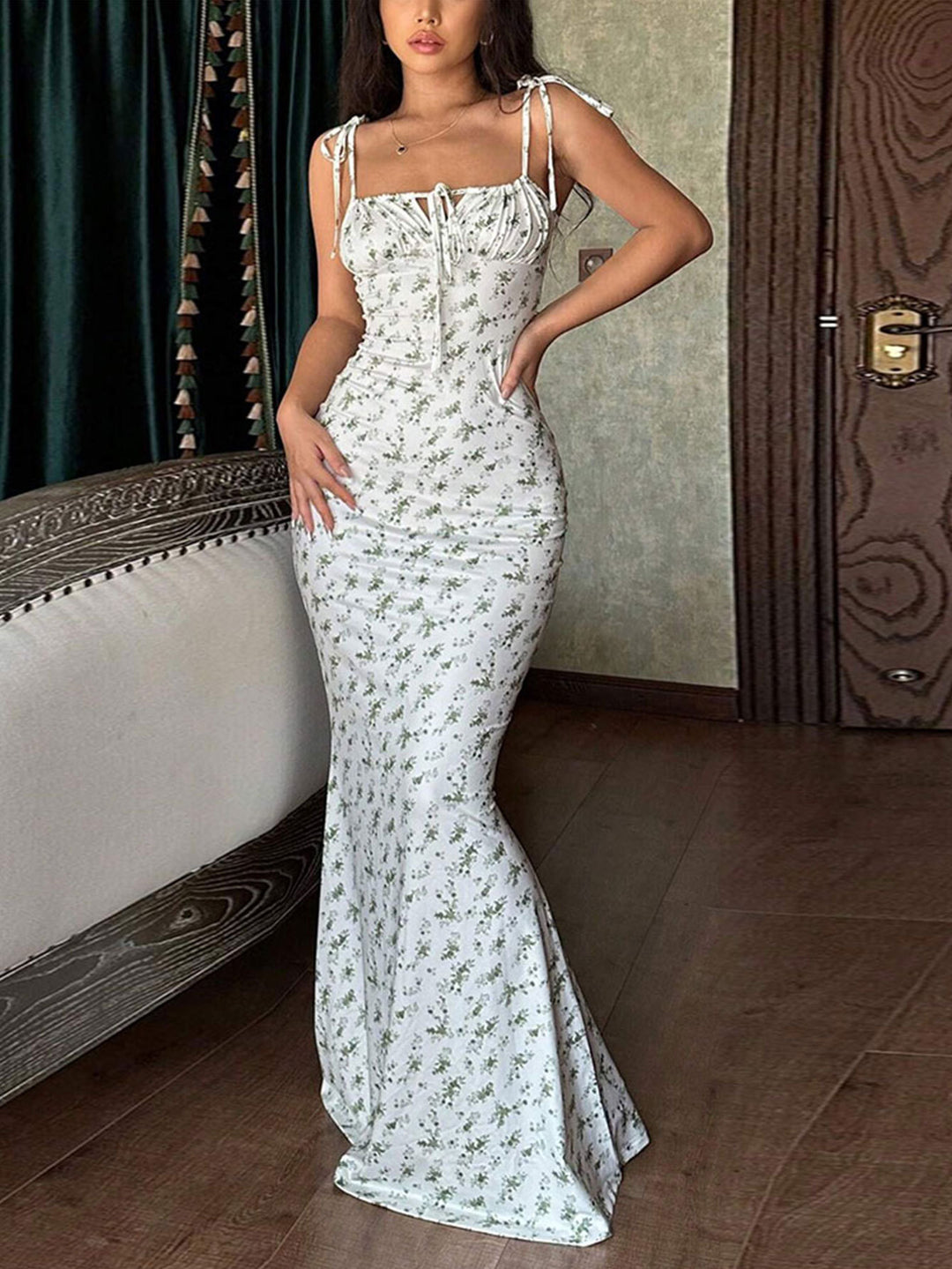 Multi Shoulder Strap Front Ruched Dress