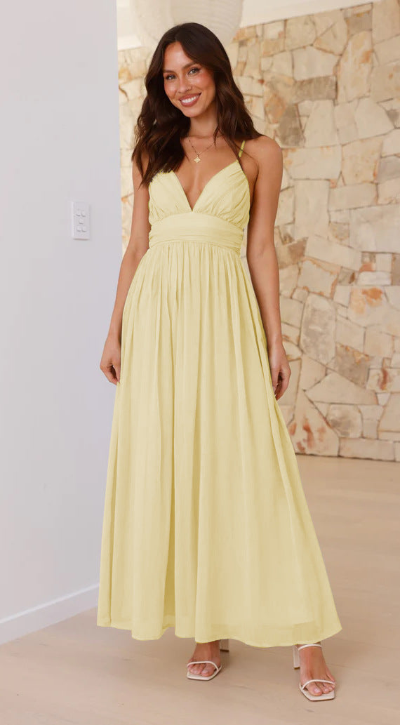 Yellow Plunge Neck Flowy Maxi
