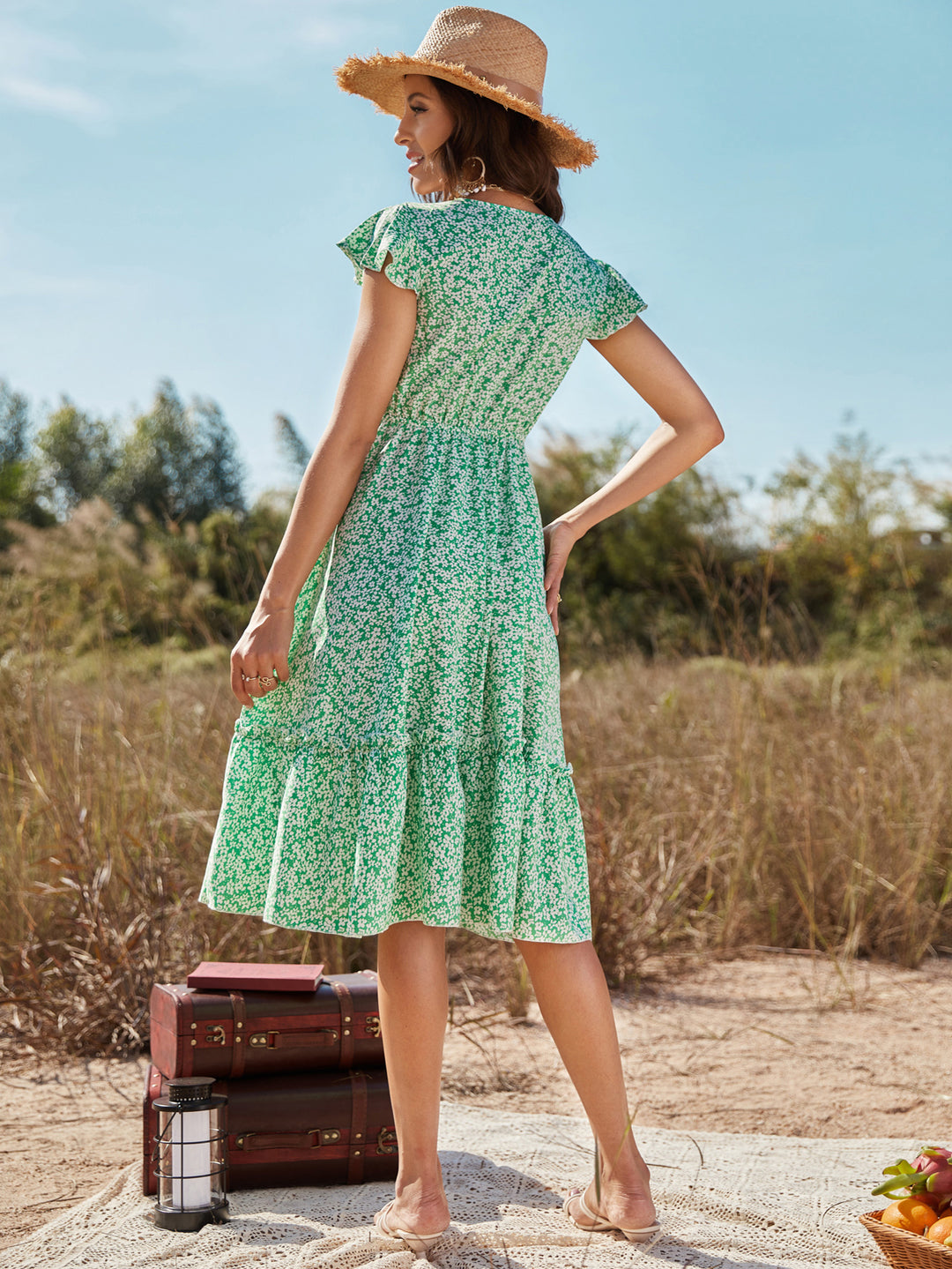 Green Tiered Midi Dress