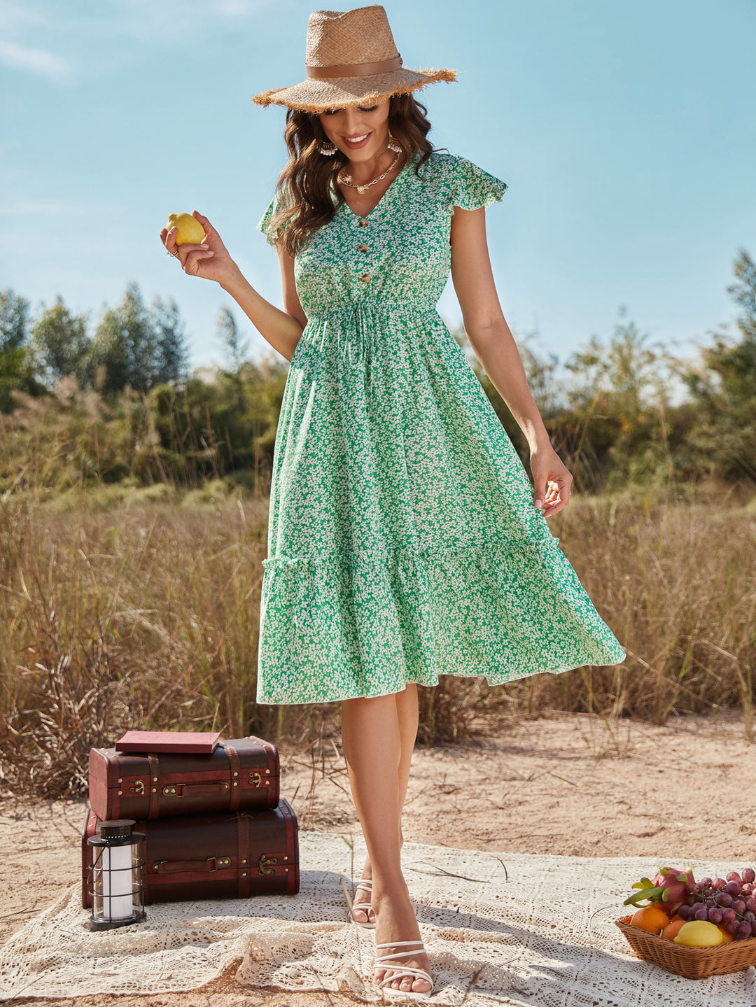 Green Tiered Midi Dress