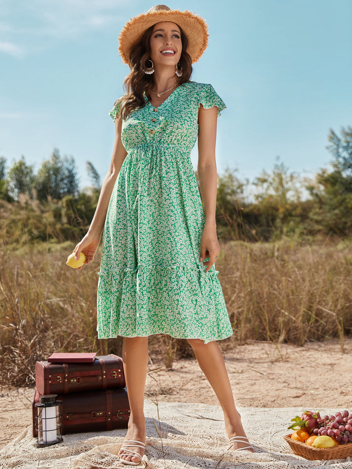 Green Tiered Midi Dress