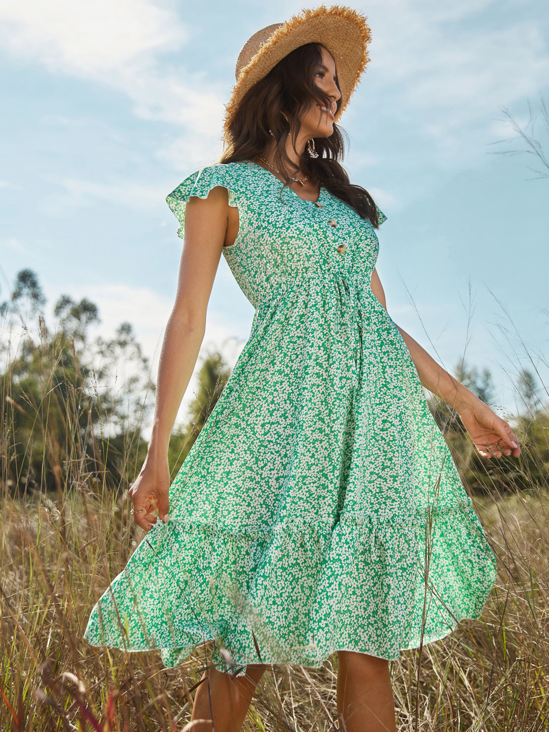 Green Tiered Midi Dress