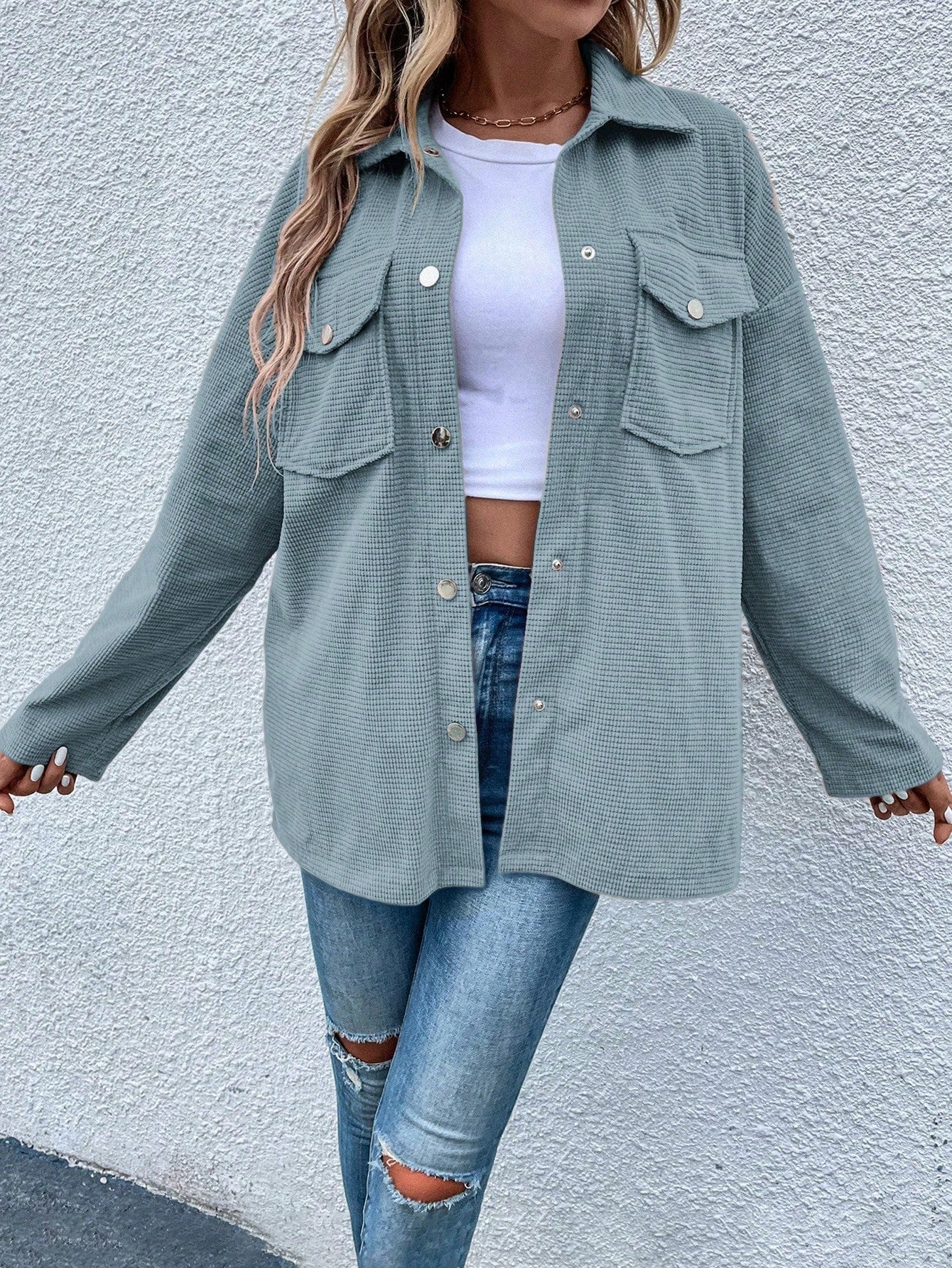 Blue Corduroy Long Shirt